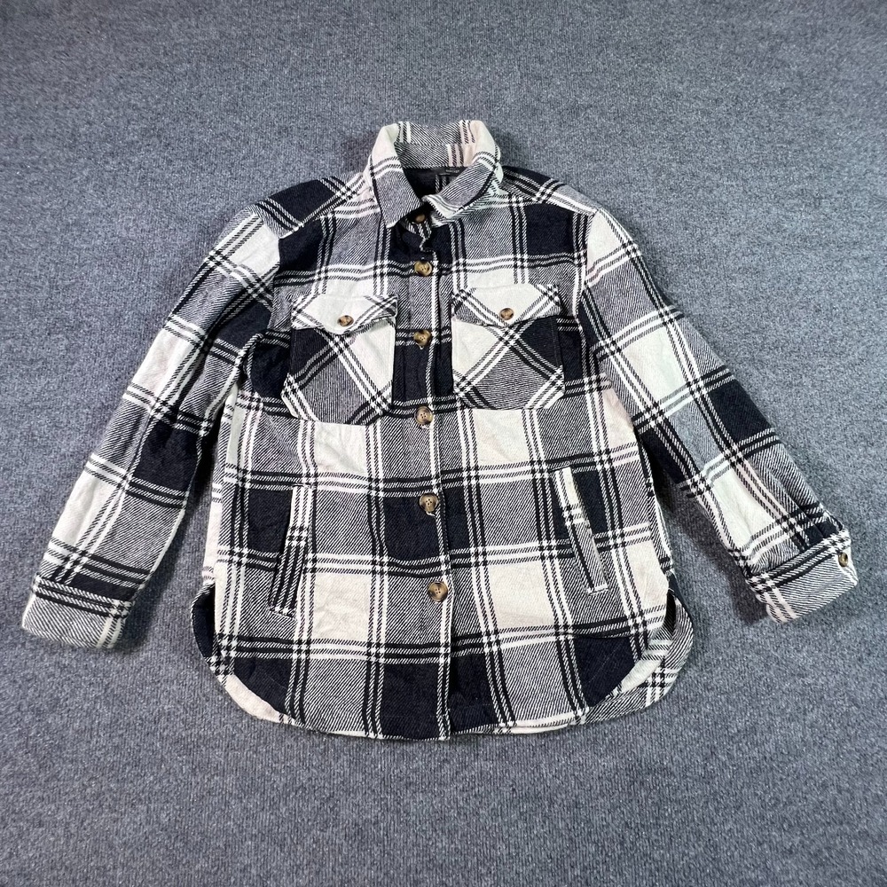 Member's Mark Shacket Jacket Men's XS White Polyester Twill Plaid Button-Up